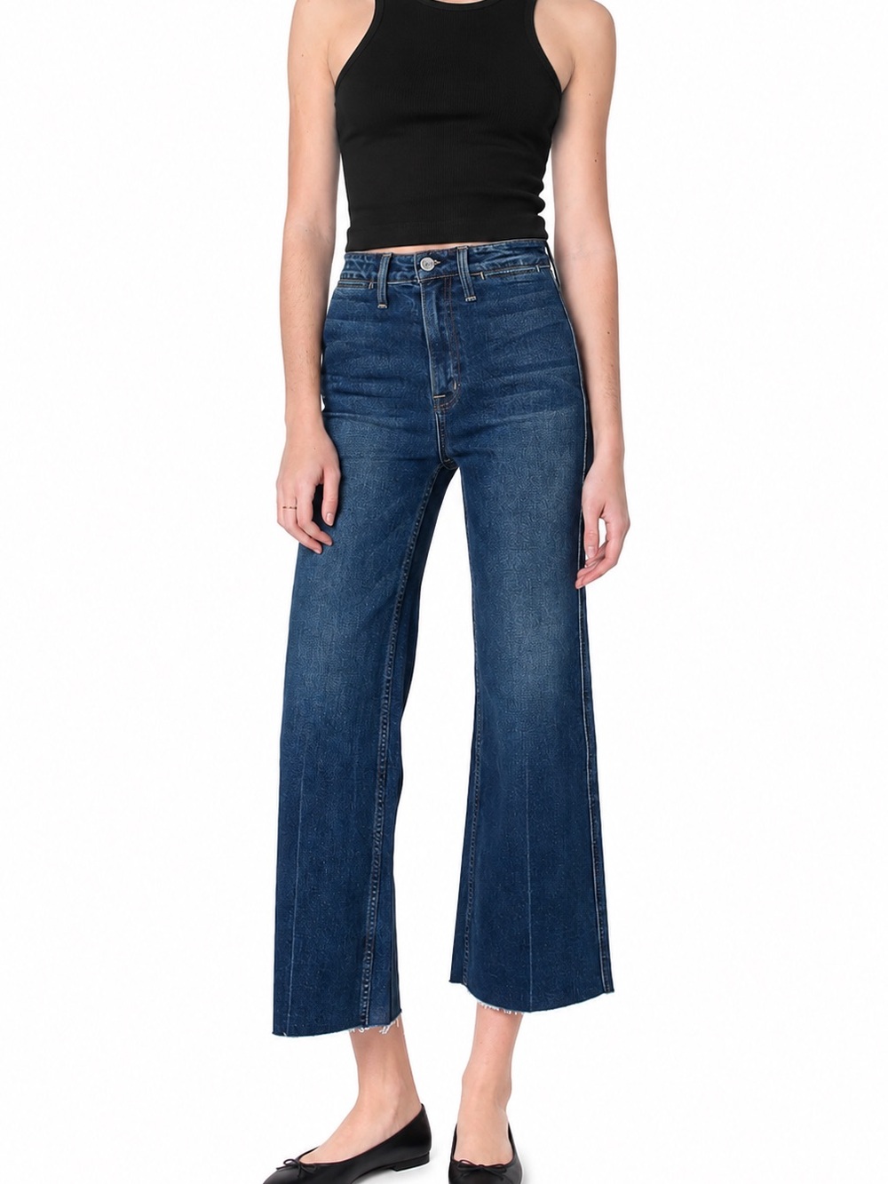 Noend Denim Wide Leg Crop Jeans Women’s Size 29 Made in USA Raw Hem
